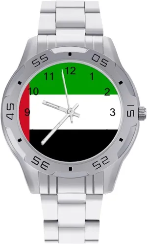 United Arab Flag Simple Stainless Steel Band Business Watch Dress Wrist Unique Luxury Work Casual Waterproof Watches