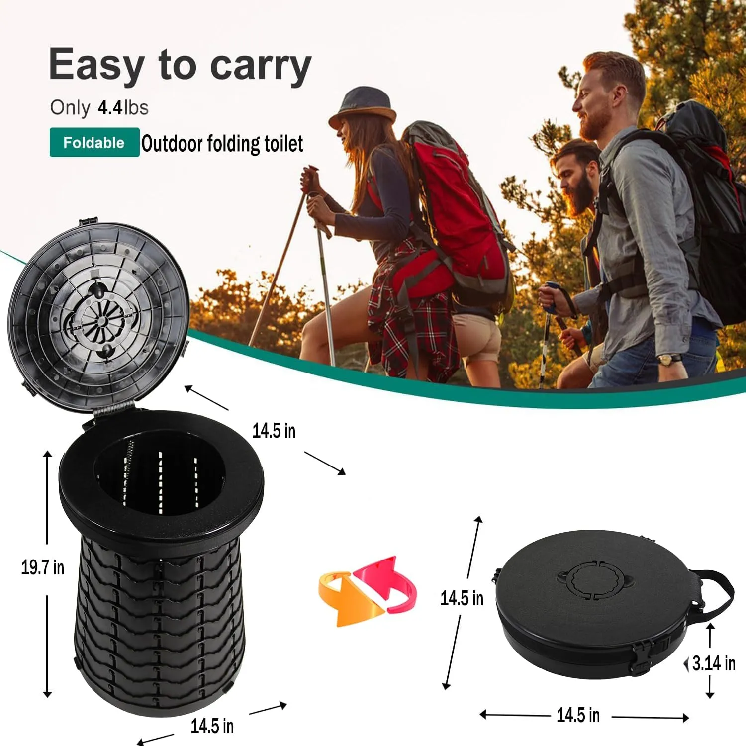 Upgrade XXL Portable Toilet for Adults Travel Folding Toilet with Lid Adjustable Camping Taller Toilets for Adults and Kids Heavy Duty for Car, Fishing, Hunting and Camping