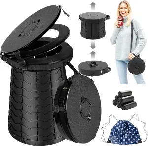 Upgrade XXL Portable Toilet for Adults Travel Folding Toilet with Lid Adjustable Camping Taller Toilets for Adults and Kids Heavy Duty for Car, Fishing, Hunting and Camping