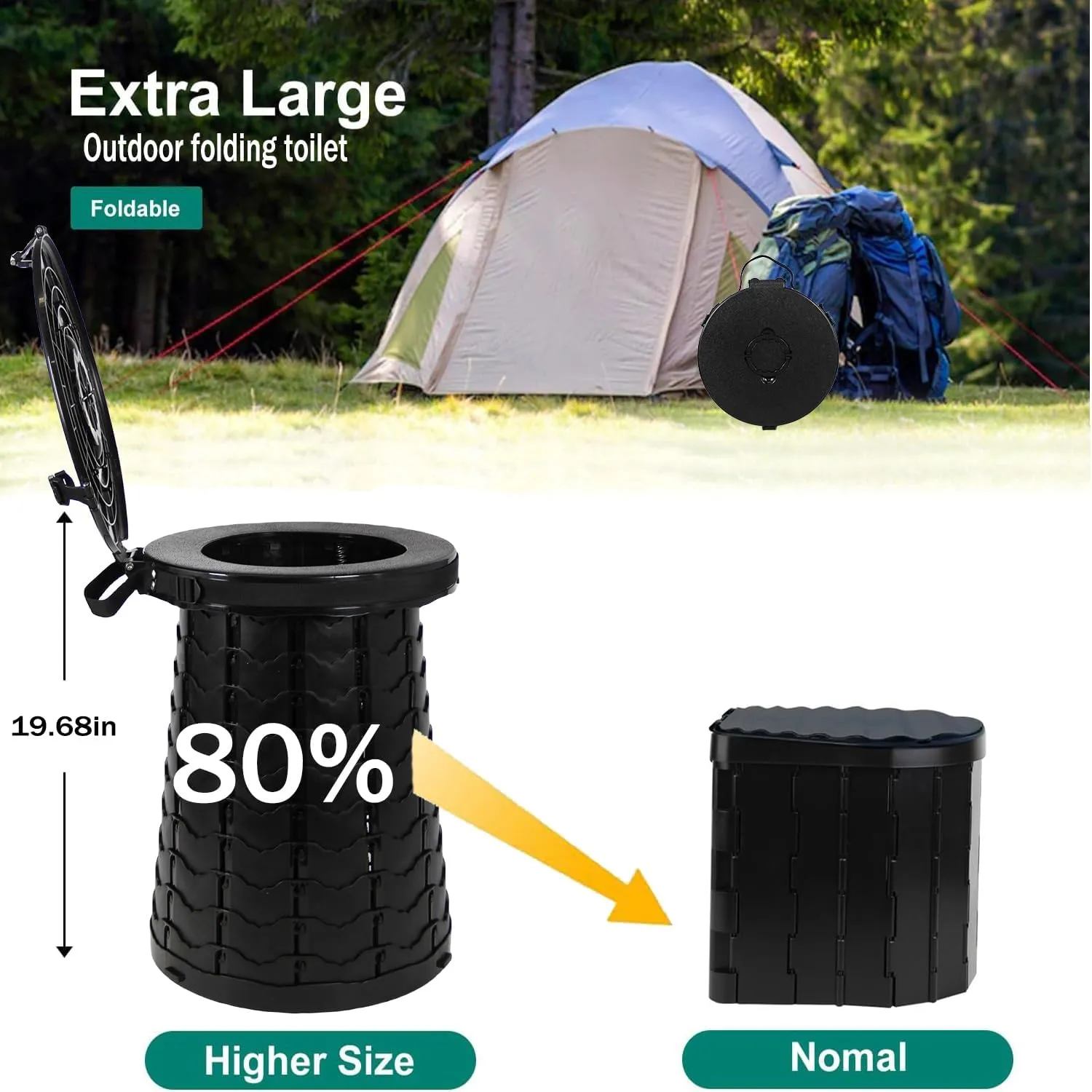 Upgrade XXL Portable Toilet for Adults Travel Folding Toilet with Lid Adjustable Camping Taller Toilets for Adults and Kids Heavy Duty for Car, Fishing, Hunting and Camping