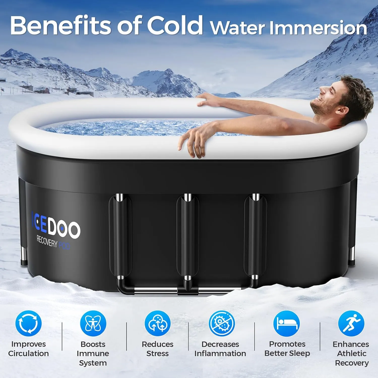 Upgraded 175-Gal Oval Ice Bath Tub with Air Ring, Portable Multi-Layered Cold Plunge Tub - Foldable & Inflatable, with Lid, for Athletes & Adults,Ideal for Home, Gym & Outdoor Use
