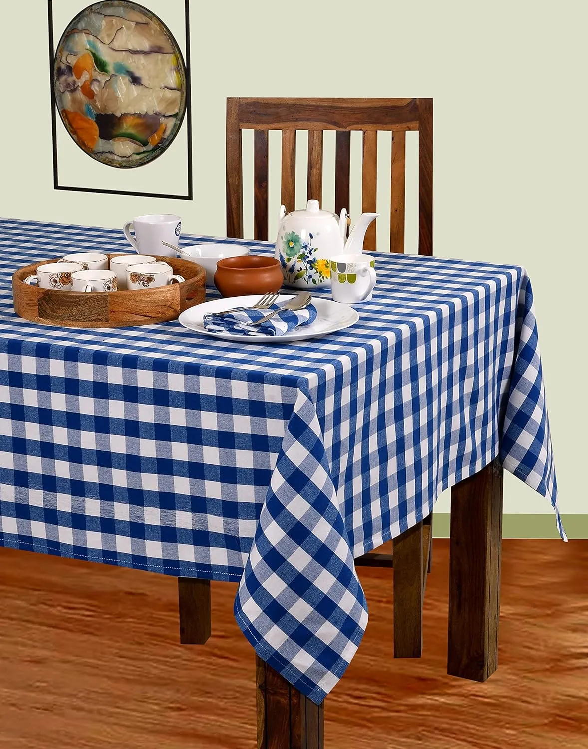 Urban Villa Tablecloth Buffalo Check Table Cloth Tabletop Cover Kitchen Dining Tablecloth 100% Cotton Great Parties Wedding Holiday Dinner Blue/White Rectangle 60X102 Inches 8-10 Seats Table Cloth