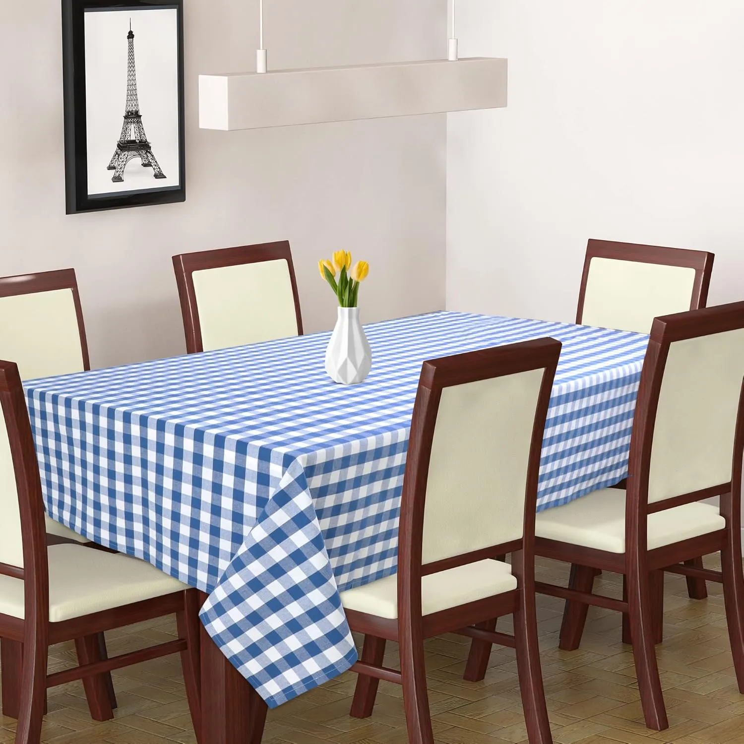 Urban Villa Tablecloth Buffalo Check Table Cloth Tabletop Cover Kitchen Dining Tablecloth 100% Cotton Great Parties Wedding Holiday Dinner Blue/White Rectangle 60X102 Inches 8-10 Seats Table Cloth