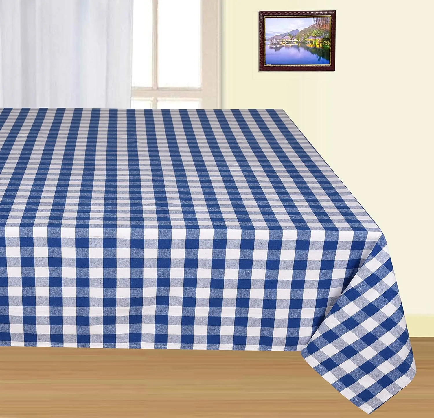 Urban Villa Tablecloth Buffalo Check Table Cloth Tabletop Cover Kitchen Dining Tablecloth 100% Cotton Great Parties Wedding Holiday Dinner Blue/White Rectangle 60X102 Inches 8-10 Seats Table Cloth