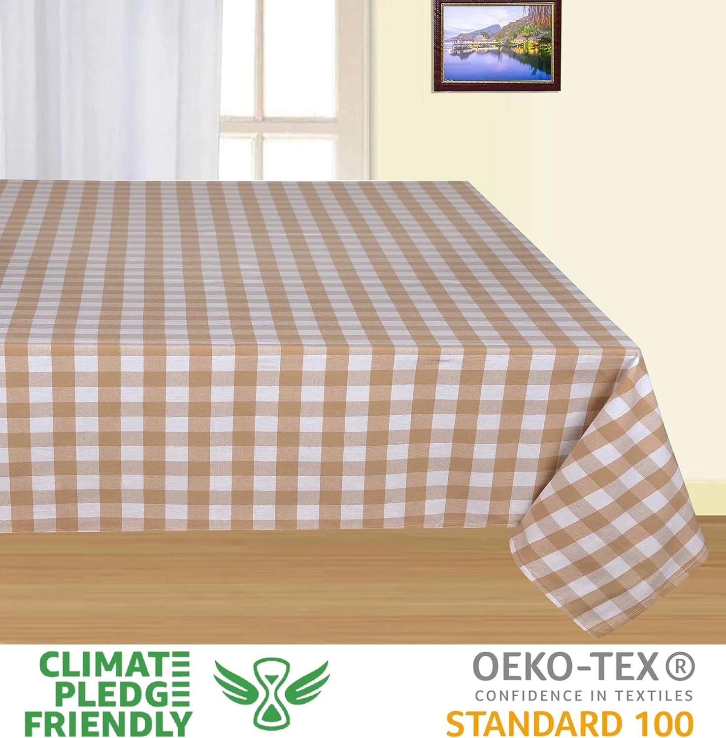 Urban Villa Tablecloth Buffalo Check Table Cloth Tabletop Cover Kitchen Dining Tablecloth 100% Cotton Parties Wedding Holiday Dinner Taupe/White Rectangle 52X70 Inches 4-6 Seats Table Cloth Christmas