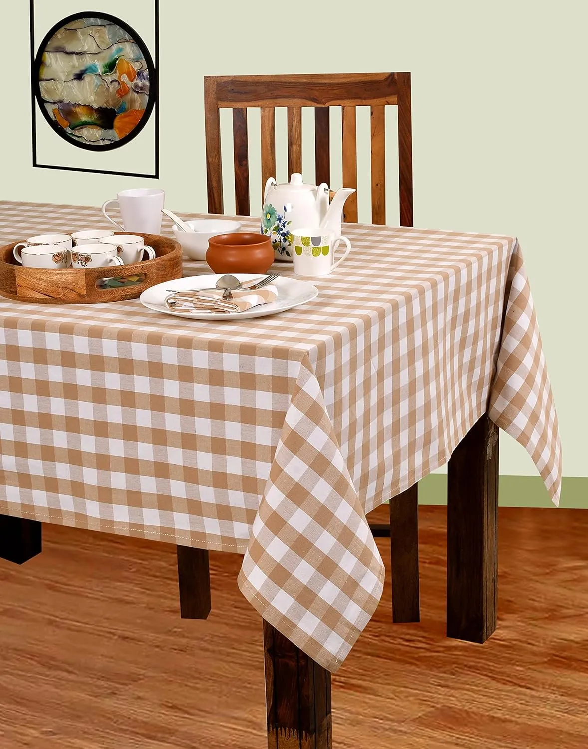 Urban Villa Tablecloth Buffalo Check Table Cloth Tabletop Cover Kitchen Dining Tablecloth 100% Cotton Parties Wedding Holiday Dinner Taupe/White Rectangle 52X70 Inches 4-6 Seats Table Cloth Christmas