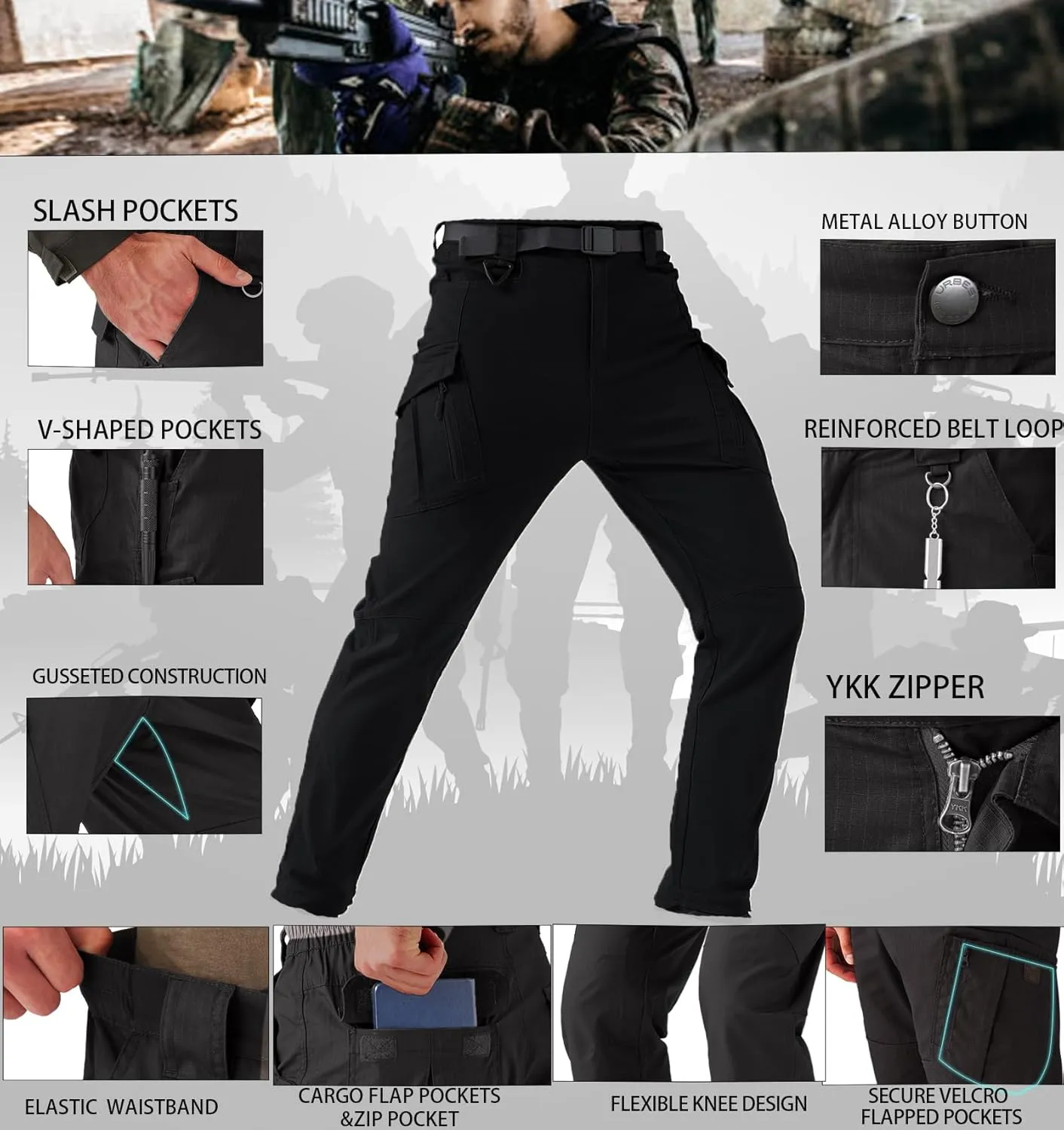 URBEST Men's Ripstop Tactical Pants, Water Resistant Cargo Pants, Outdoor Lightweight Hiking Work Pants