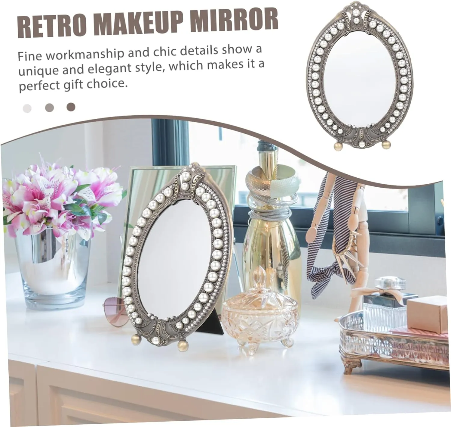 Vanity Mirror Makeup Mirror Heart Mirror Kawaii Room Decor Square Desk Cosmetic Mirror for Women Girls Cosmeti