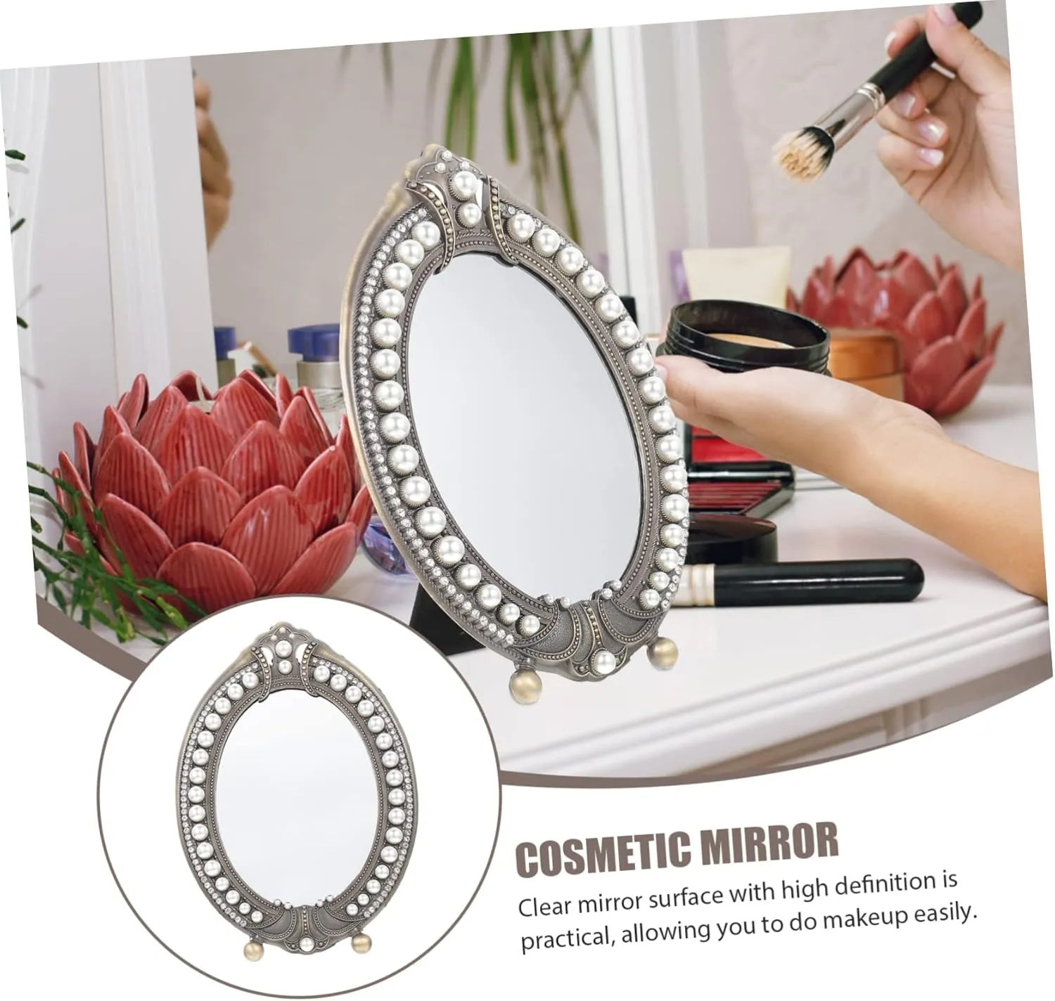 Vanity Mirror Makeup Mirror Heart Mirror Kawaii Room Decor Square Desk Cosmetic Mirror for Women Girls Cosmeti