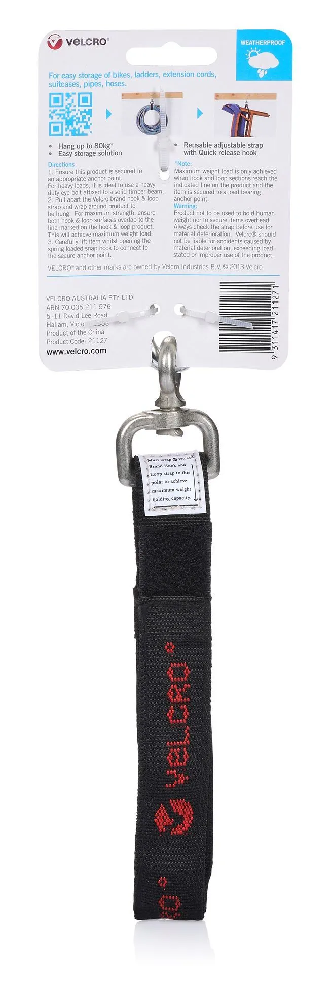 Velcro Easy Hang 630mm Strap with Hook. Store, 80kg