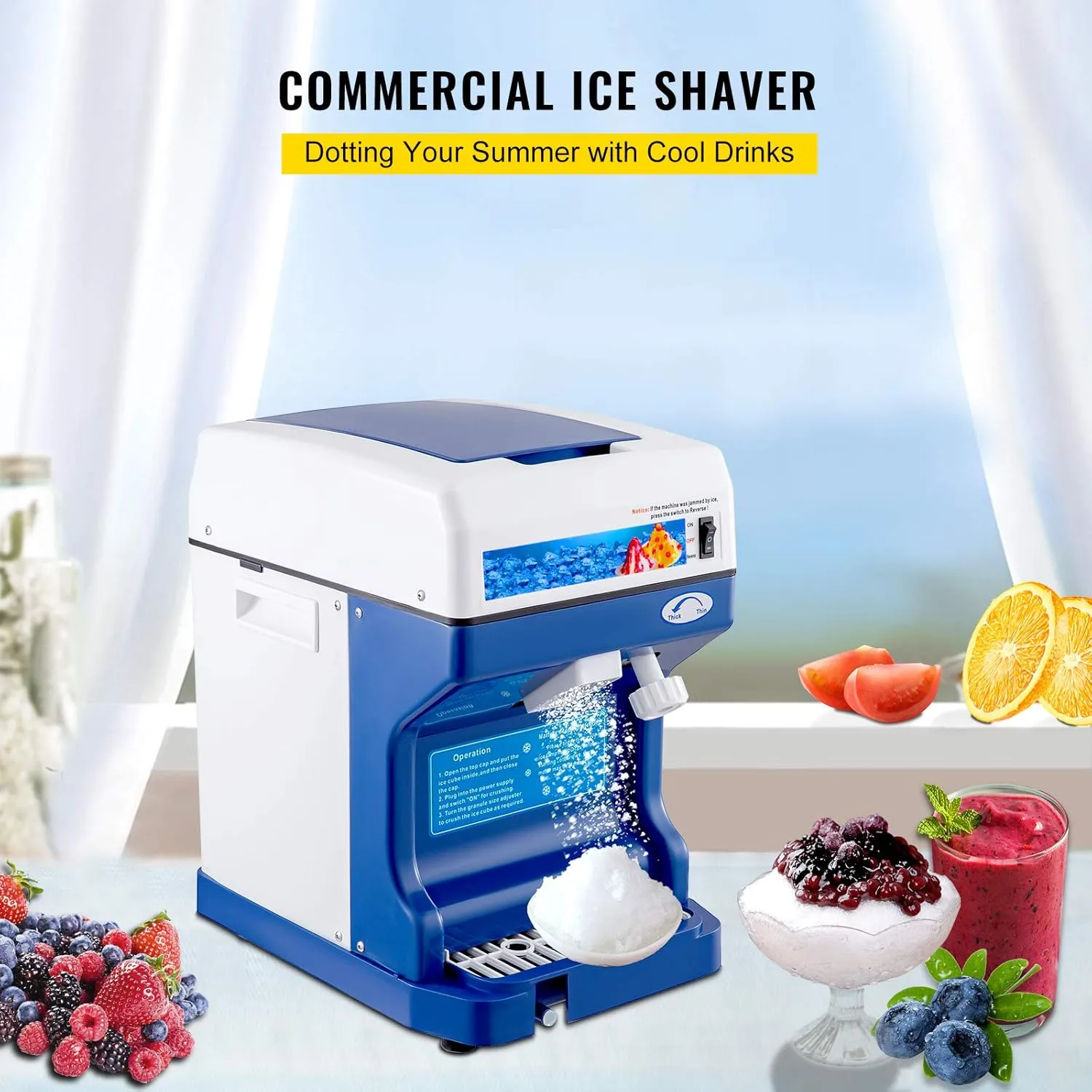 VEVOR 110V Electric Shaved Ice Machine 500W Snow Cone Maker Tabletop w/Adjustable Ice Texture, Ice Shaving Machine 265LBs/hr for Home and Commerical Use