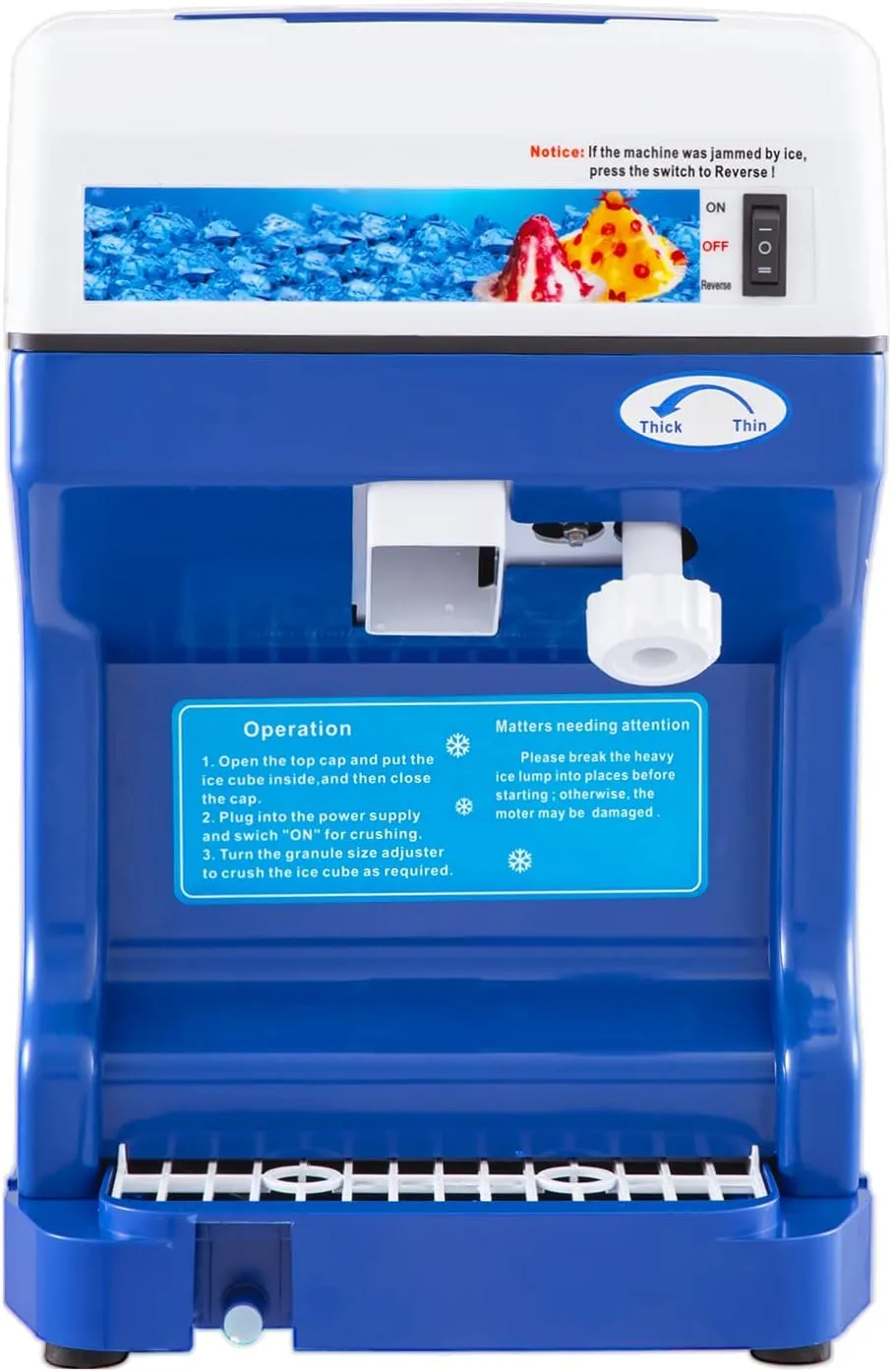 VEVOR 110V Electric Shaved Ice Machine 500W Snow Cone Maker Tabletop w/Adjustable Ice Texture, Ice Shaving Machine 265LBs/hr for Home and Commerical Use