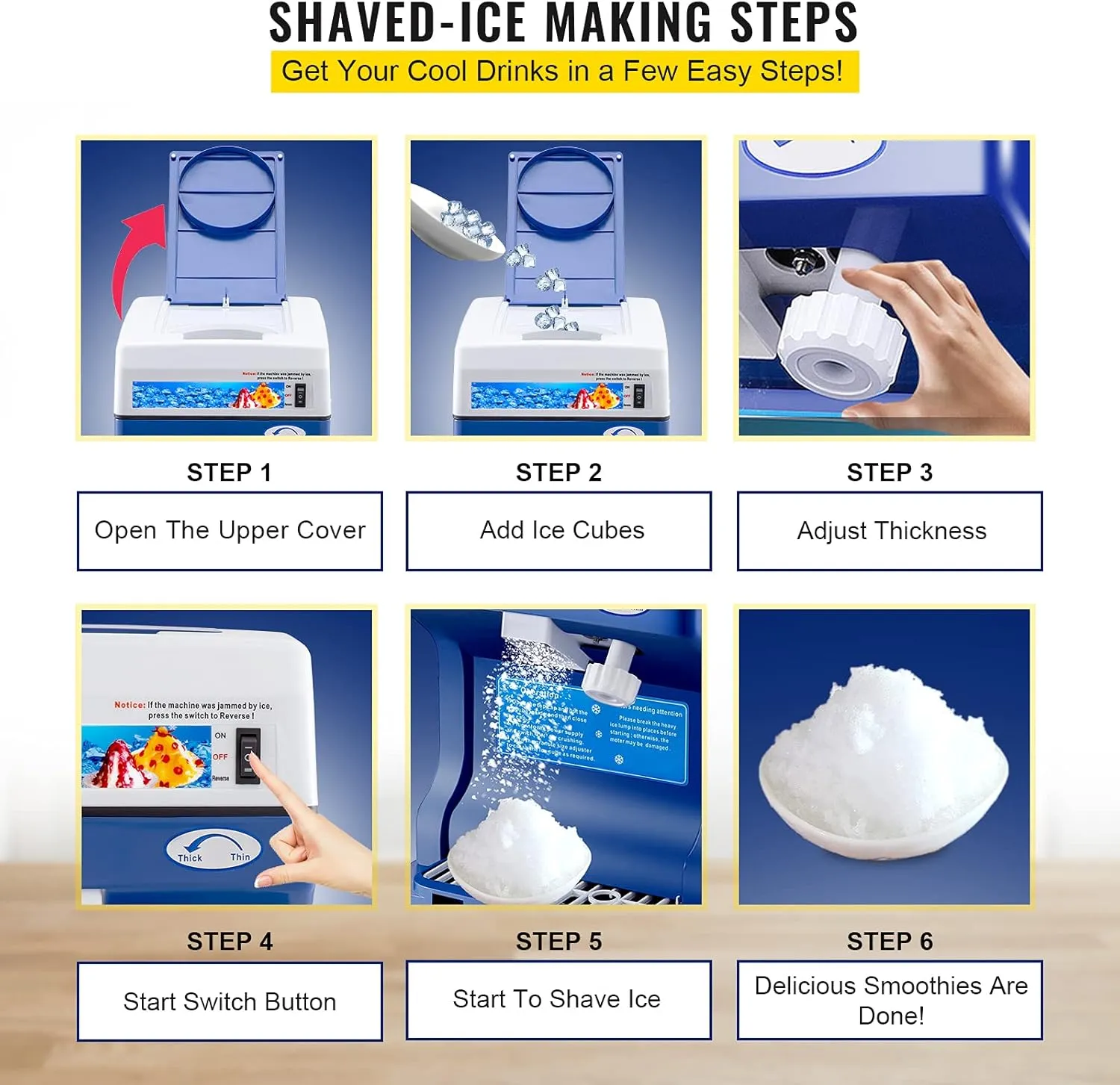 VEVOR 110V Electric Shaved Ice Machine 500W Snow Cone Maker Tabletop w/Adjustable Ice Texture, Ice Shaving Machine 265LBs/hr for Home and Commerical Use
