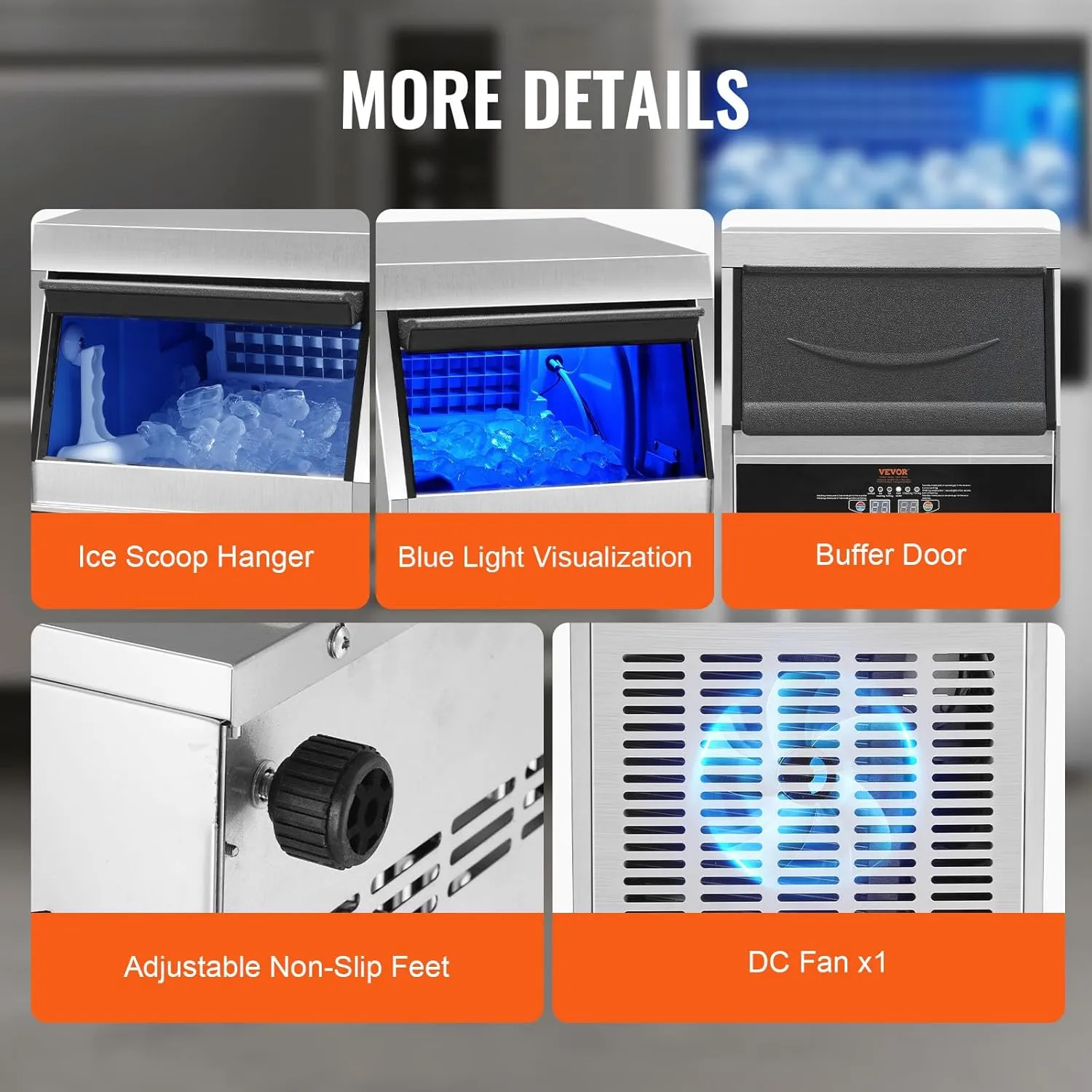 VEVOR Commercial Ice Maker Machine, 120LBS/24H Ice Machine with 22lbs Storage Capacity, 45 Ice Cubes Ready in 12-15 Minutes, Ice Maker Machine for Bar Home Office Restaurant