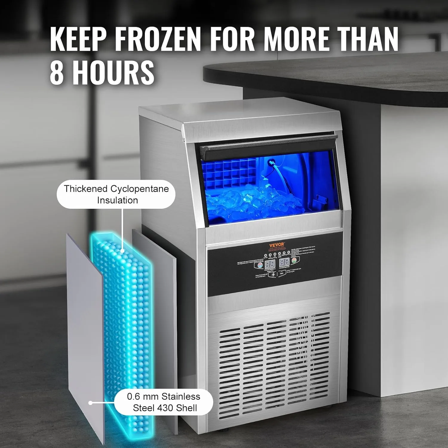VEVOR Commercial Ice Maker Machine, 120LBS/24H Ice Machine with 22lbs Storage Capacity, 45 Ice Cubes Ready in 12-15 Minutes, Ice Maker Machine for Bar Home Office Restaurant