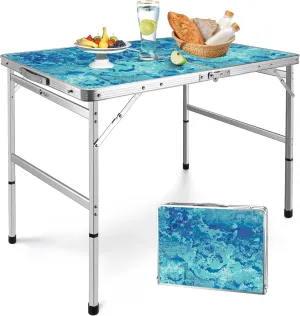 VILLEY Folding Camping Table 3FT, Adjustable Height Portable Aluminum Table with Handle, Lightweight Foldable Table for Outdoor Picnic BBQ Travel Camping Indoor Use