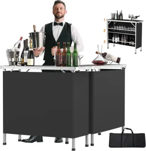 VINGLI 43" Portable Bar Table, 3-Tier Shelves, Mobile Bar Table for Events, Party, Camping, Picnic, Tradeshow, Indoor with Black Skirt (2, 43")