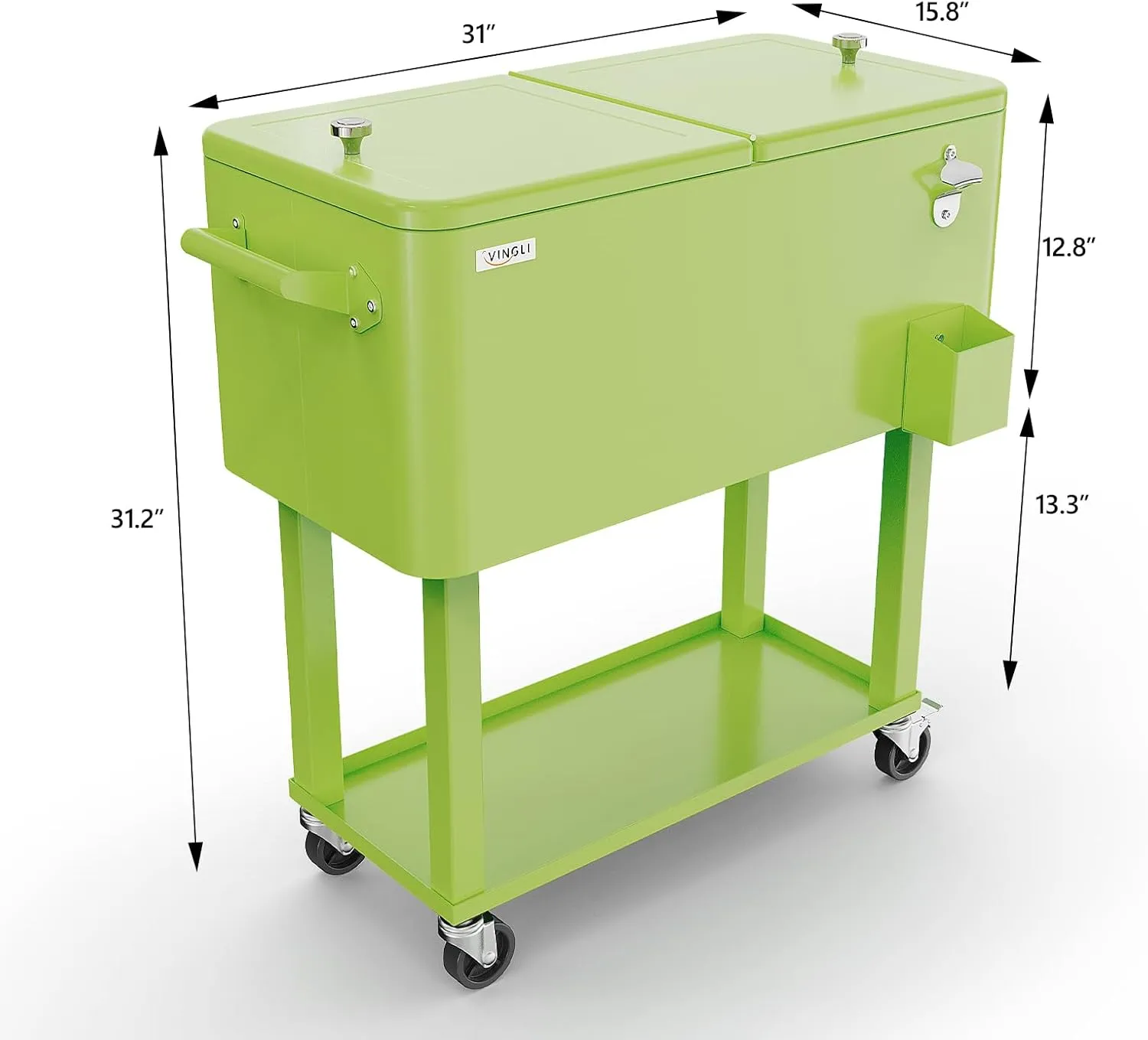 VINGLI 80 Quart Rolling Ice Chest, Portable Patio Party Bar Drink Cooler Cart, with Shelf, Beverage Pool with Bottle Opener