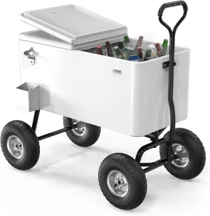 VINGLI 80 Quart Wagon Rolling Cooler Ice Chest, w/Long Handle and 10" Wheels, Portable Beach Patio Party Bar Cold Drink Beverage, Outdoor Park Cart on Wheels