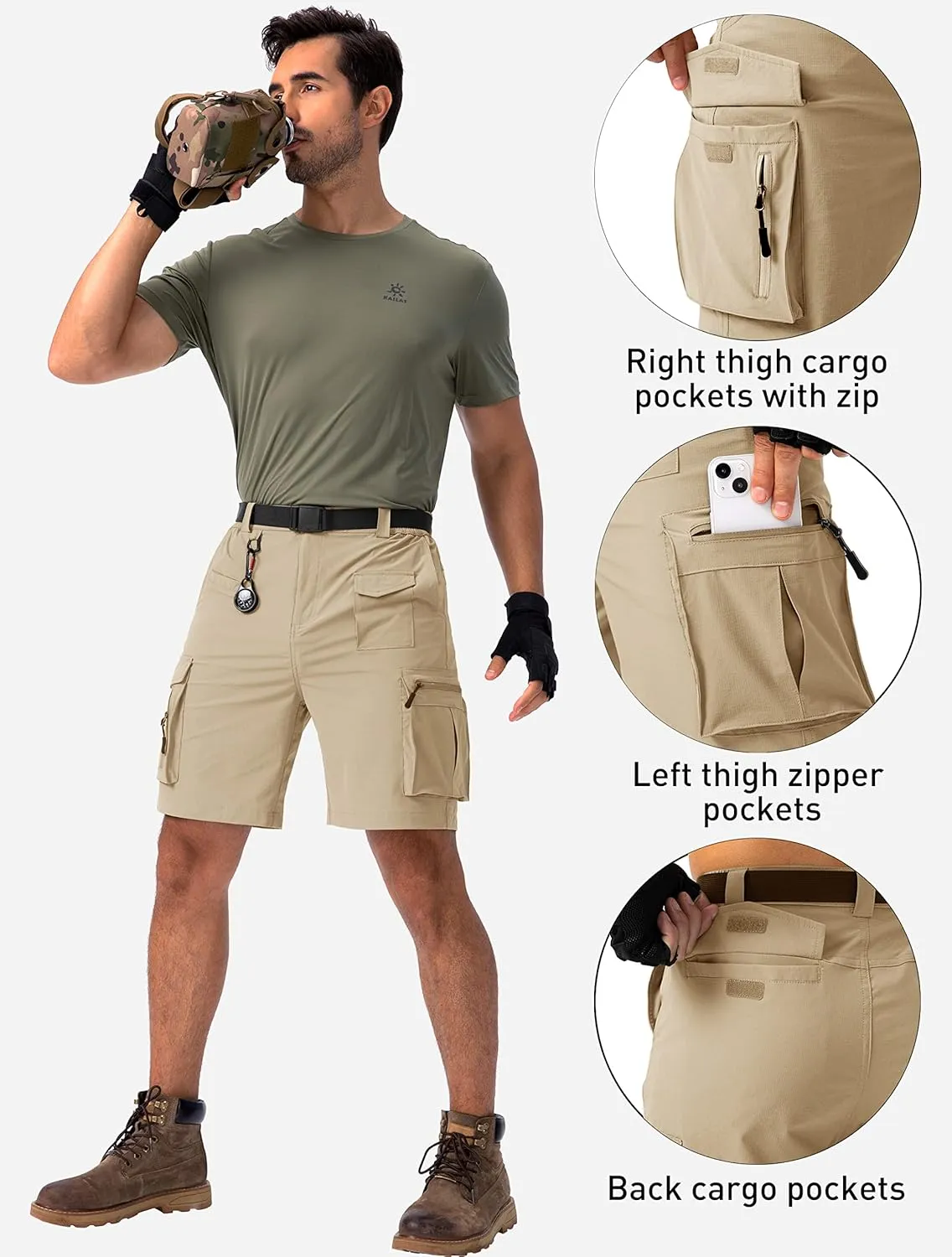 Viodia Men's Hiking Cargo Shorts Stretch Tactical Shorts for Men with 8 Pockets Quick Dry Lightweight Shorts for Work Fishing