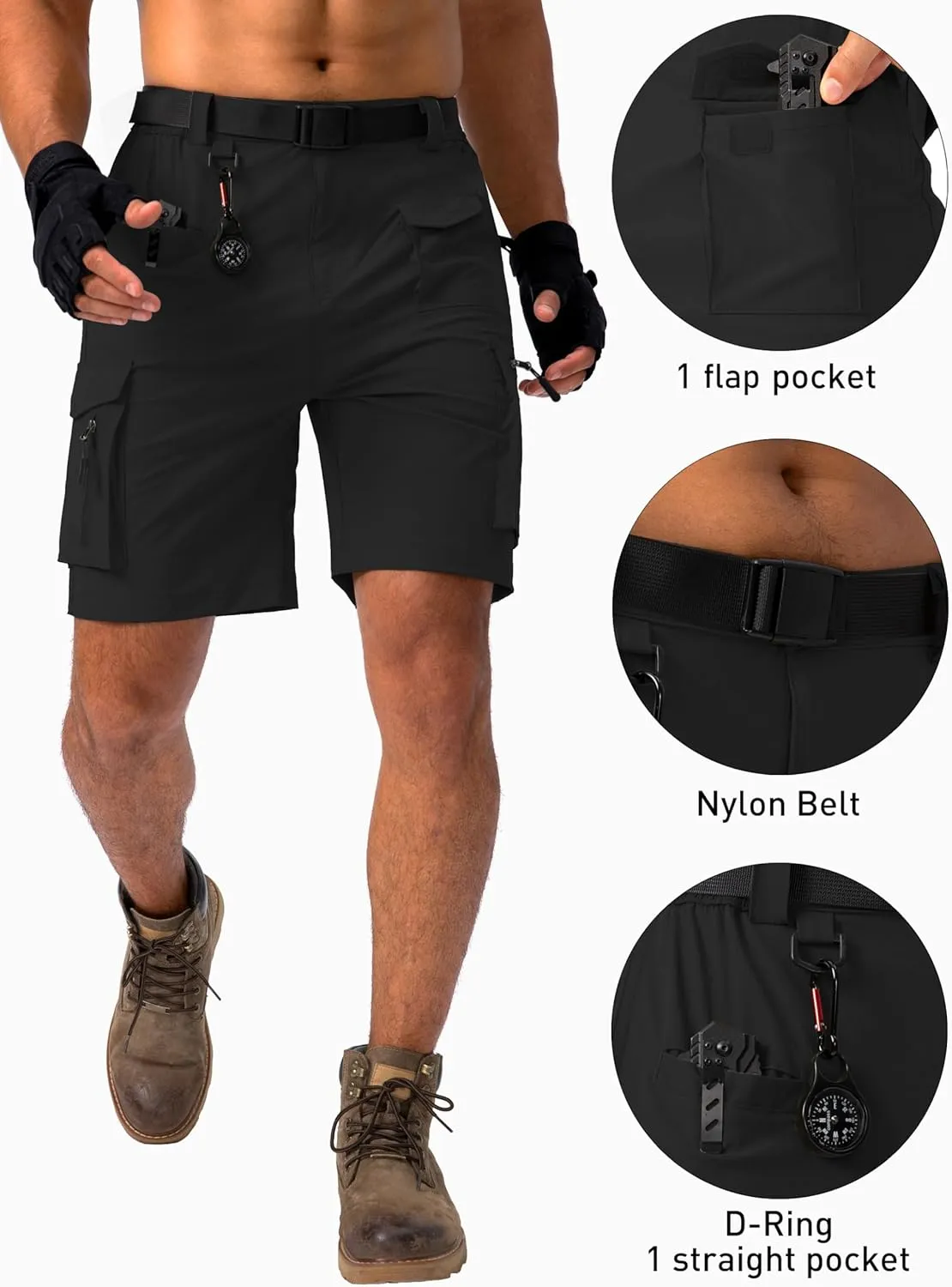 Viodia Men's Hiking Cargo Shorts Stretch Tactical Shorts for Men with 8 Pockets Quick Dry Lightweight Shorts for Work Fishing