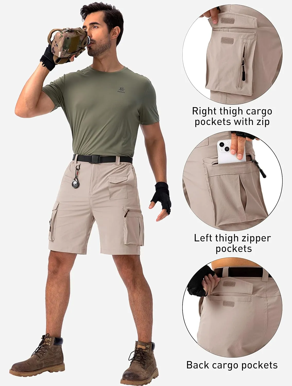 Viodia Men's Hiking Cargo Shorts Stretch Tactical Shorts for Men with 8 Pockets Quick Dry Lightweight Shorts for Work Fishing