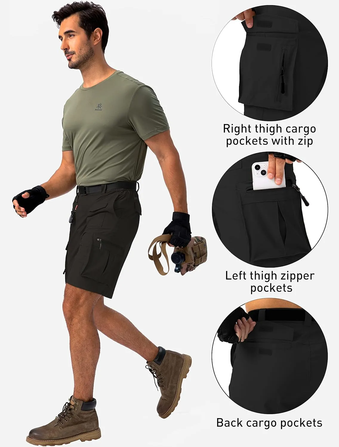 Viodia Men's Hiking Cargo Shorts Stretch Tactical Shorts for Men with 8 Pockets Quick Dry Lightweight Shorts for Work Fishing