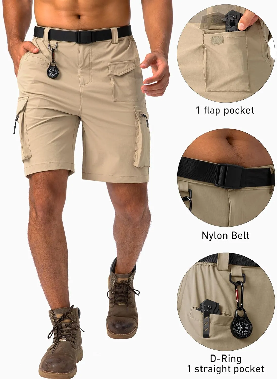 Viodia Men's Hiking Cargo Shorts Stretch Tactical Shorts for Men with 8 Pockets Quick Dry Lightweight Shorts for Work Fishing