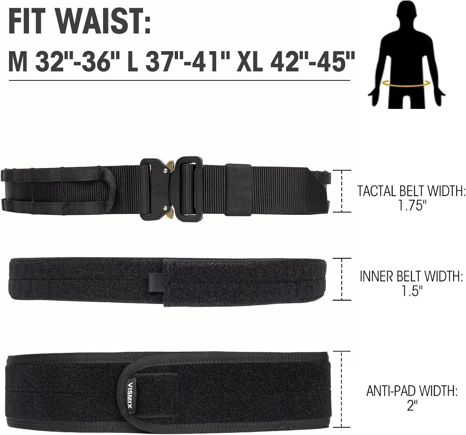 VISMIX Tactical Belt, Quick Release 1.75" MOLLE Battle Belt with Inner Belt and Anti-Slip Pad- Heavy Duty Battle Belts