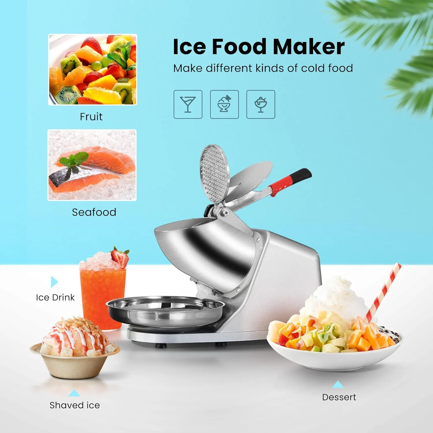 VIVOHOME Electric Ice Crusher Shaver 4 Blades Snow Cone Maker Machine Silver 210lbs/hr with Ice Pick for Home and Commercial Use