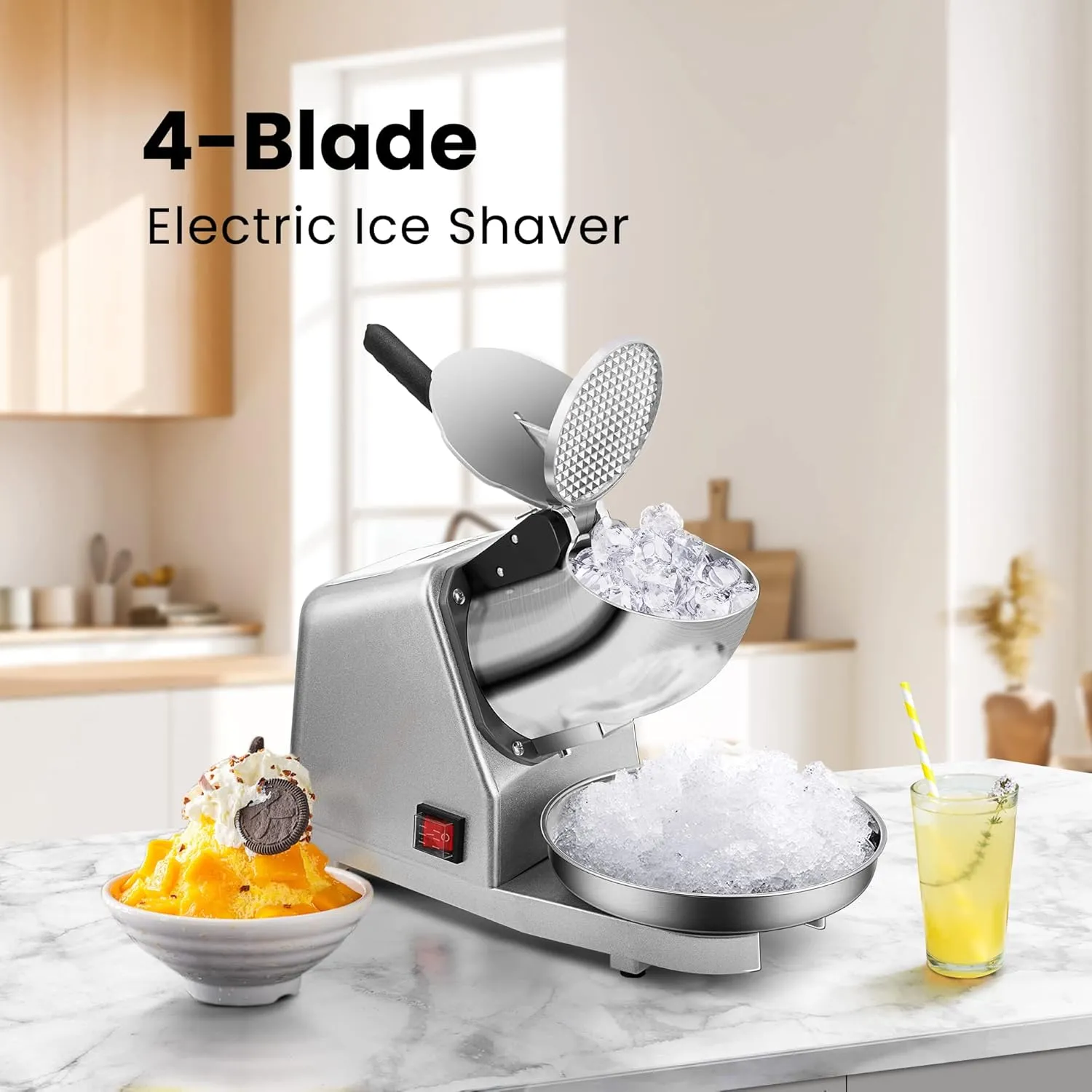 VIVOHOME Electric Ice Crusher Shaver 4 Blades Snow Cone Maker Machine Silver 210lbs/hr with Ice Pick for Home and Commercial Use