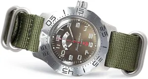 Vostok Komandirskie Watches for Men Automatic Mechanical 24Hr Waterproof Stainless Steel Wrist Watch 350755 Green Nylon