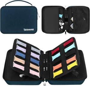 Watch Band Organizer Case, Waterproof Storage Bag for Watch Bands Accessories, Hold 40 Watch Straps Compatible with Apple Watch, Fitbit Series - Blue