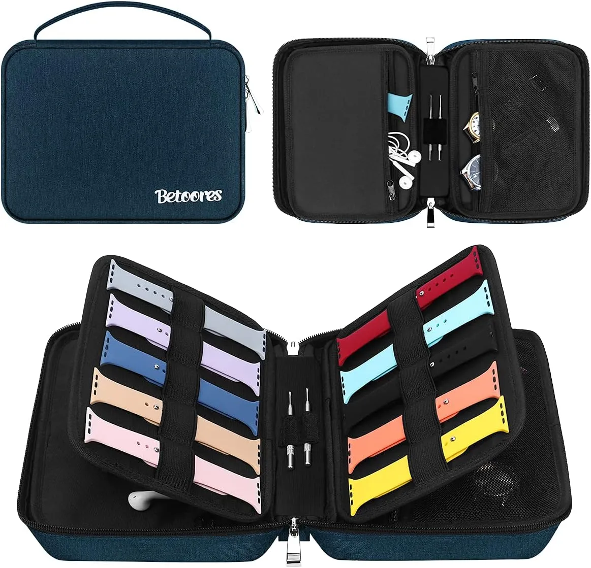 Watch Band Organizer Case, Waterproof Storage Bag for Watch Bands Accessories, Hold 40 Watch Straps Compatible with Apple Watch, Fitbit Series - Blue