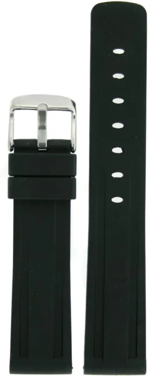 Watch Band Silicone Rubber Black Strap Waterproof Stainless Buckle 20 millimeters
