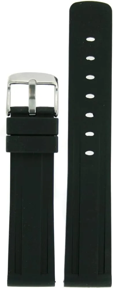 Watch Band Silicone Rubber Black Strap Waterproof Stainless Buckle 20 millimeters