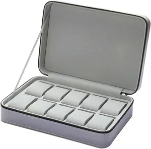 Watch Box Organizer Watch Organizer Premium PU Leather Zipper Watch Box Jewelry Display Case for Table Dresser Men Women, 10 Location