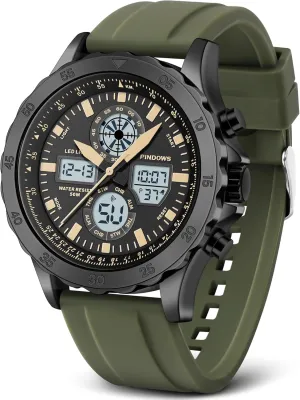 Watch for Men Watches Sport Military Waterproof Watches Analog Digital Watches Stainless Steel Watches with Alarm Stopwatch LED Light Hourly Chime Multi-Function Wristwatch
