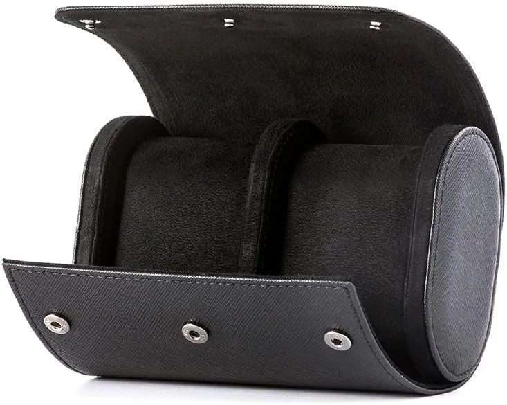 Watch Roll for Travel, Watch Storage Organizer and Display, Travel Case Watch Roll for Men and Women (2 Watch Roll, Black saffiano)