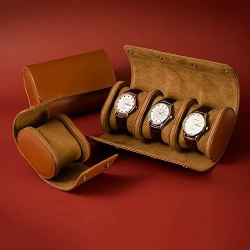 Watch Roll for Travel, Watch Storage Organizer and Display, Travel Case Watch Roll for Men and Women (2 Watch Roll, Black saffiano)