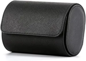 Watch Roll for Travel, Watch Storage Organizer and Display, Travel Case Watch Roll for Men and Women (2 Watch Roll, Black saffiano)