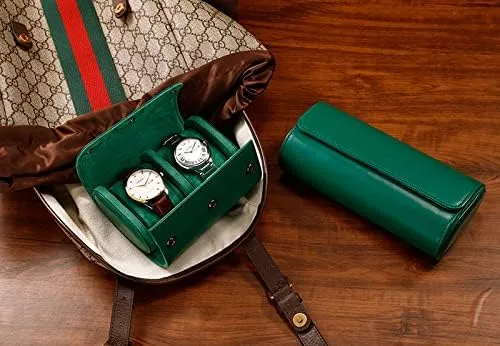 Watch Roll for Travel, Watch Storage Organizer and Display, Travel Case Watch Roll for Men and Women (2 Watch Roll, Green)