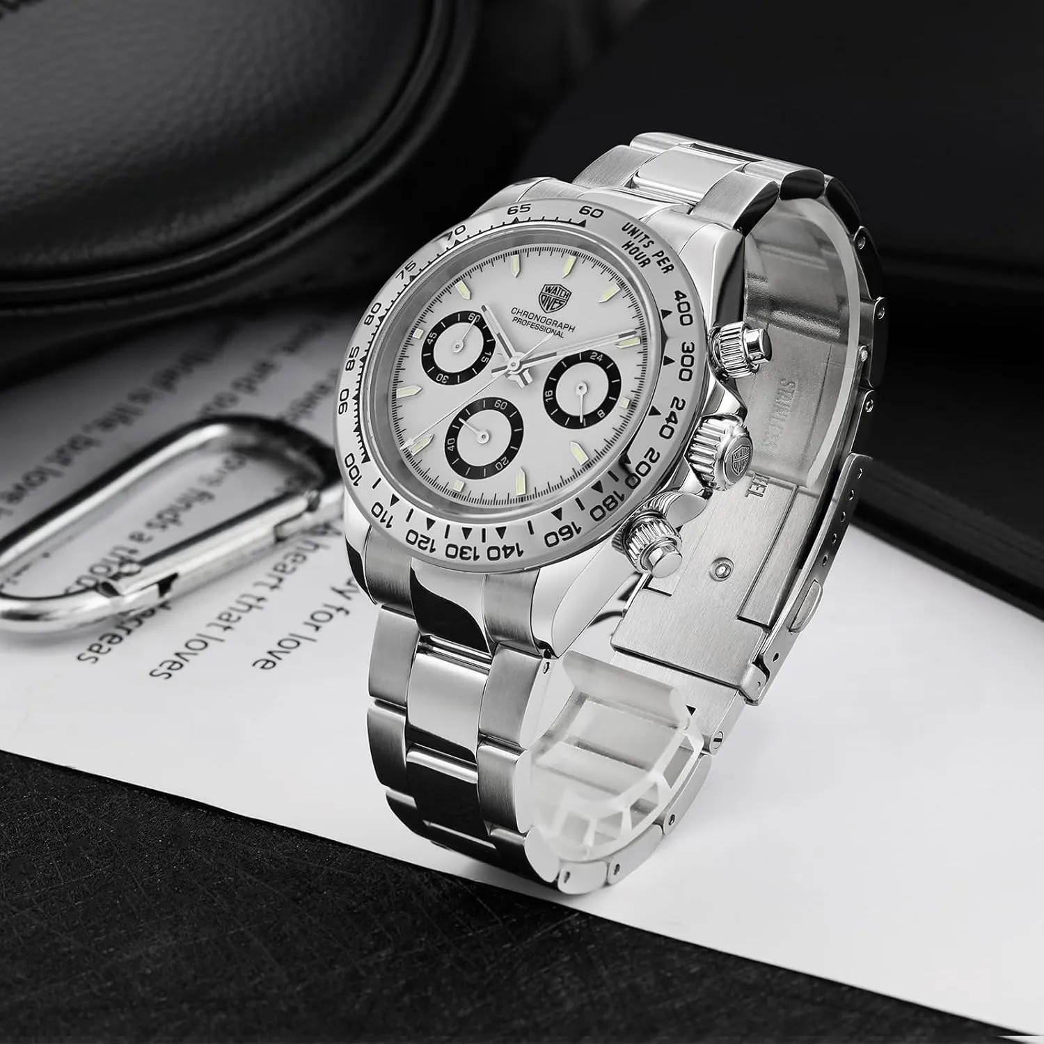 watchdives Quartz Chronograph Watches, WD16500 Men Wristwatch Japan VK63 Movement 39mm Sapphire Crystal Wristwatch 100M Waterproof Sport Watch