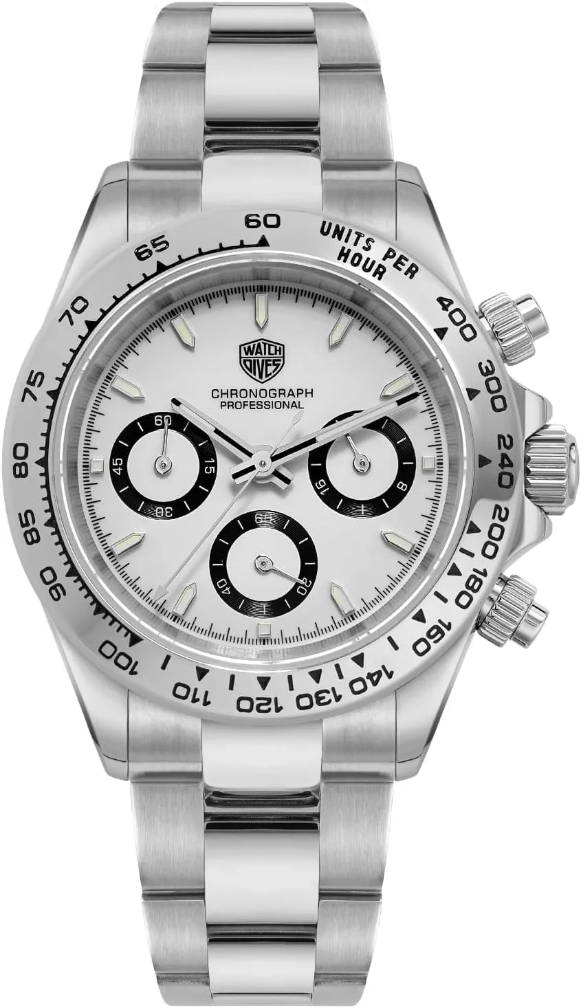 watchdives Quartz Chronograph Watches, WD16500 Men Wristwatch Japan VK63 Movement 39mm Sapphire Crystal Wristwatch 100M Waterproof Sport Watch