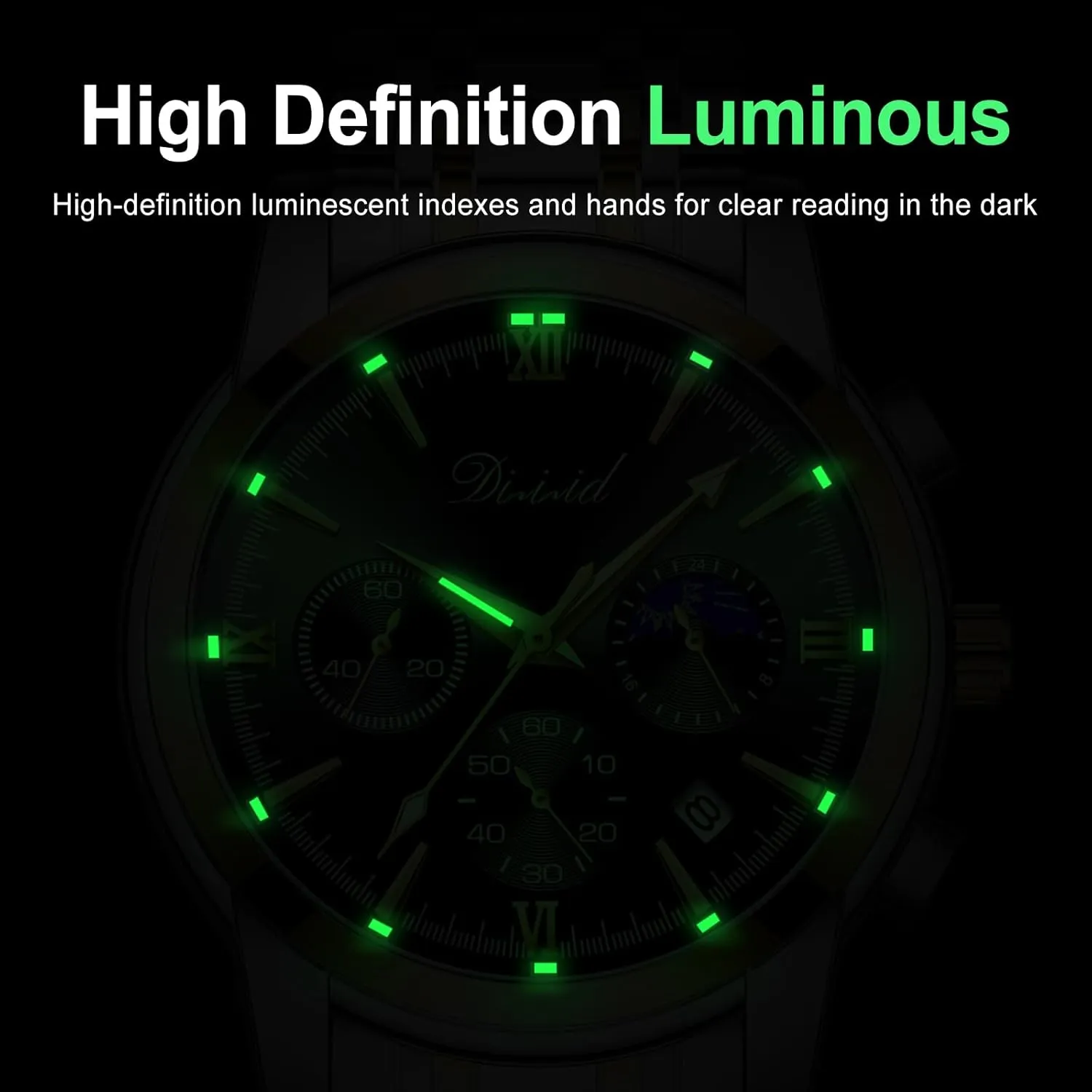 Watches for Men, Business Dress Mens Watches Chronograph Analog Quartz Stainless Steel Waterproof Luminous Date Luxury Casual Wrist Watch