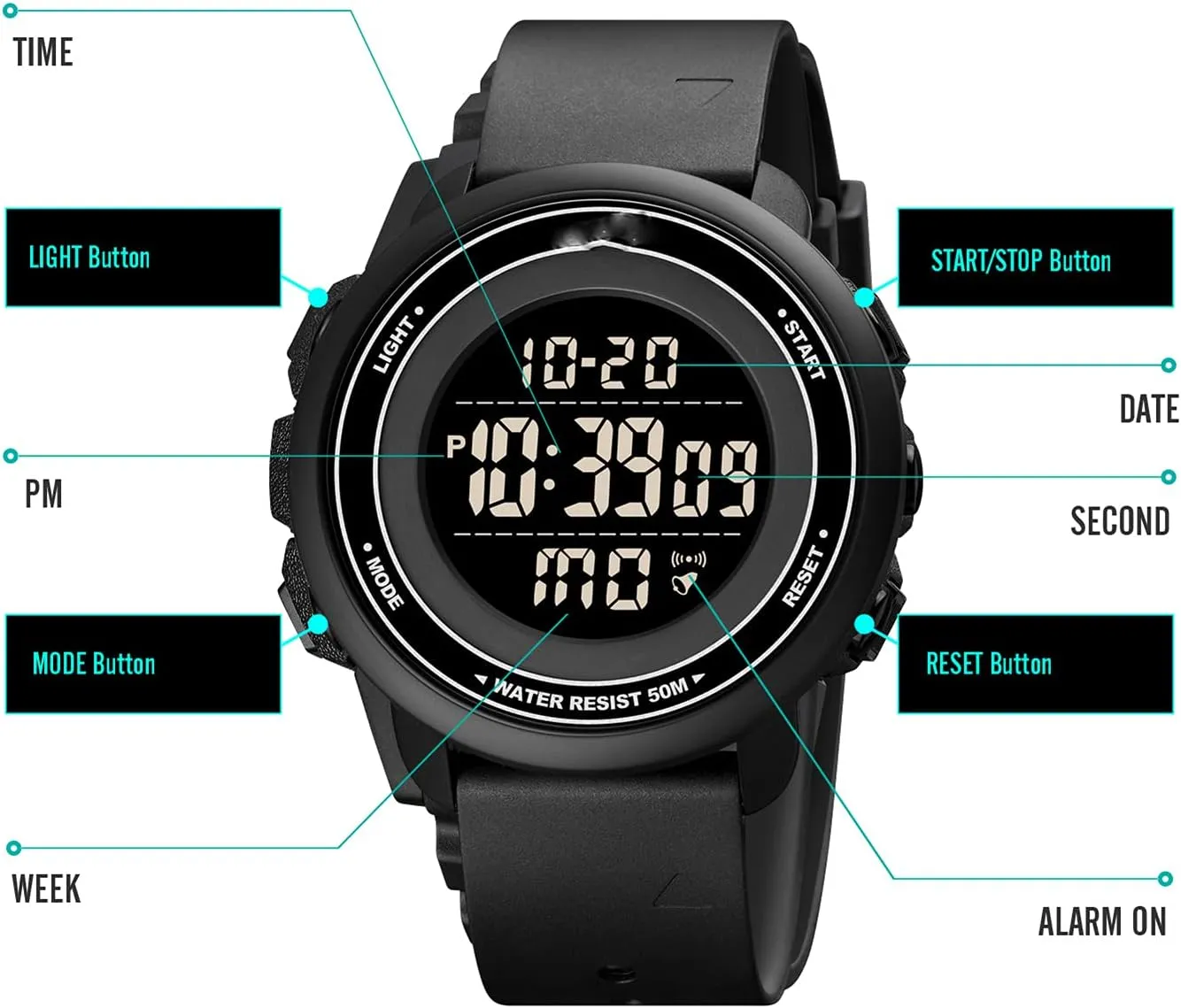 Waterproof Luminous Sports Chronograph, Outdoor Sports Men's Watch,Stylish Simple Big Dial,for Mens Teenager