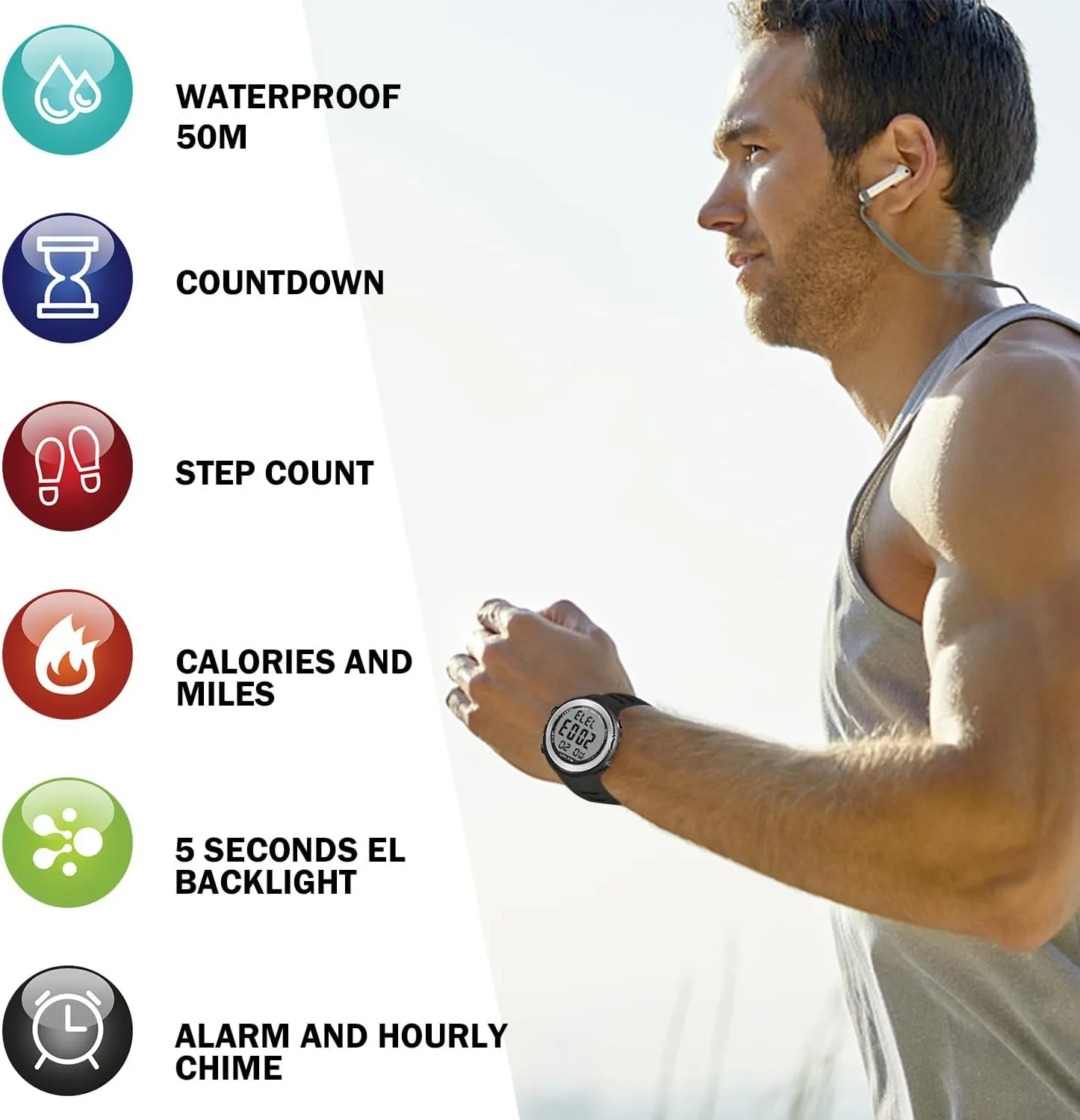 Waterproof Pedometer Watch No APP with Light, Digital Display Step Counter Watch for Calories Seconds Alarm Steps, Fitness Tracker Watch for Men Women
