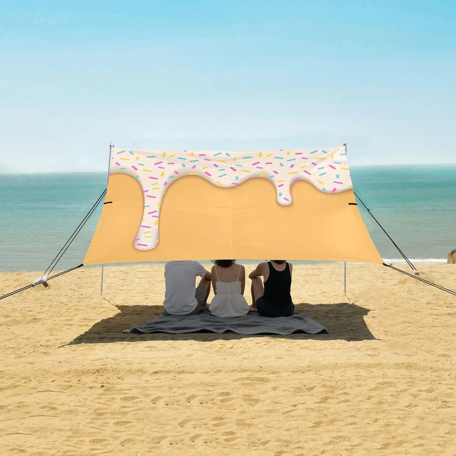 White Ice Cream Sprinkles Beach Camping Tent Sun Shelter for Whole Family, Summer Beach Shade Canopy with UPF50  UV Protection,Easy Set Up and Carry,Outdoor Shade for Trips, Fishing, Backyard Fu