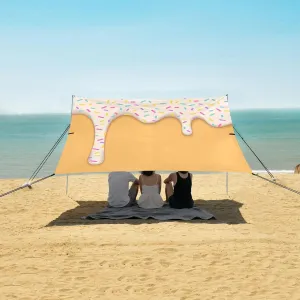 White Ice Cream Sprinkles Beach Camping Tent Sun Shelter for Whole Family, Summer Beach Shade Canopy with UPF50  UV Protection,Easy Set Up and Carry,Outdoor Shade for Trips, Fishing, Backyard Fu
