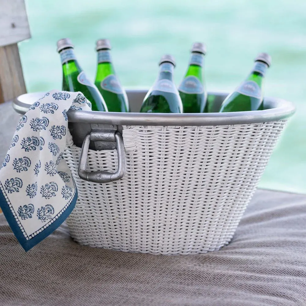 White Wicker Ice Bucket with Aluminum Liner
